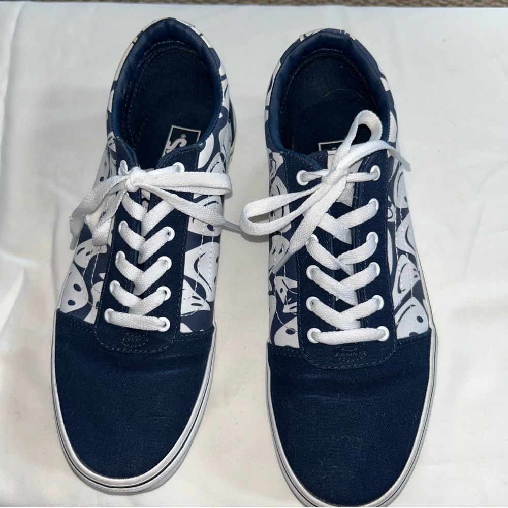 Vans Old Skool Warped Happy Face Navy/White Cap ToeYouth Sneaker Size 6.5-EUC